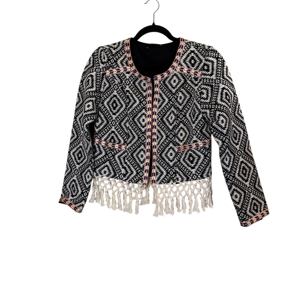Tularosa Aztec Geometric Southwest Cotton Blend Pattern Fringe Jacket sz S/M